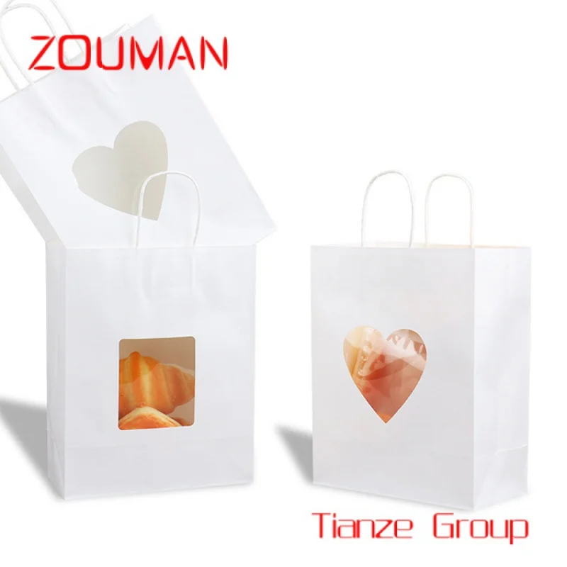 Bolsas de papel kraft para manualidades personalizadas con su propio logotipo con asas para regalo de cumpleaños, bou de flores, compras de lujo, blanco y marrón, venta al por mayor