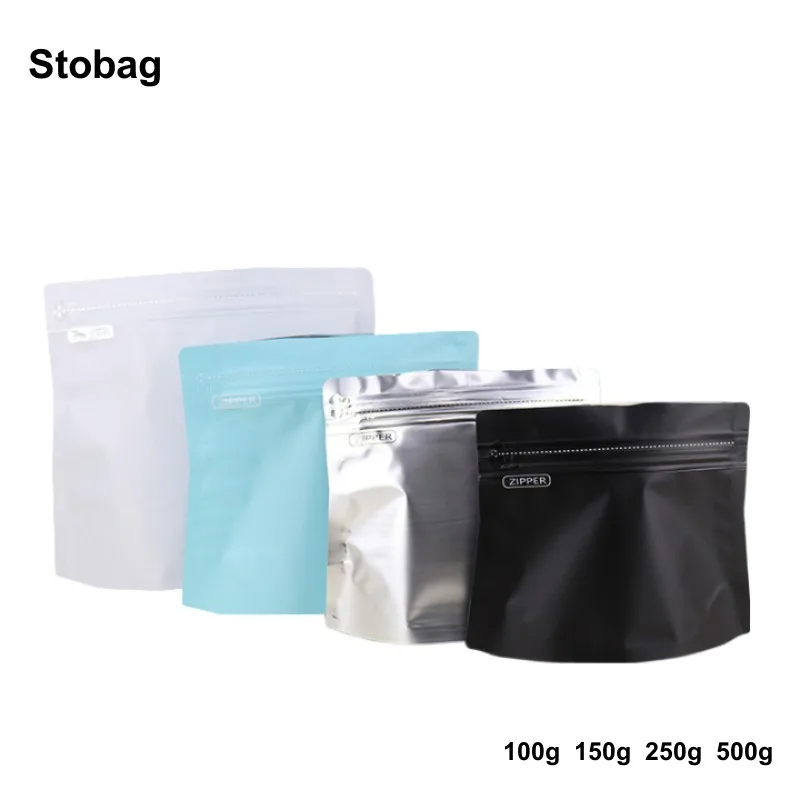 

StoBag 50pcs Coffee Beans Packaging Bag with Valve Zipper Aluminum Foil Heat Sealing Powder Nuts Storage Airtight Reusable Pouch