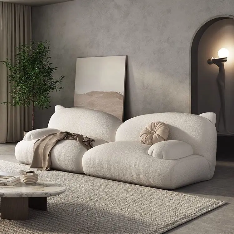 Ins Nordic Cream Wabi Sabi Double Sofa Cat Scratch Fabric Internet Famous Couch for Apartment Shop Living Room Small Space
