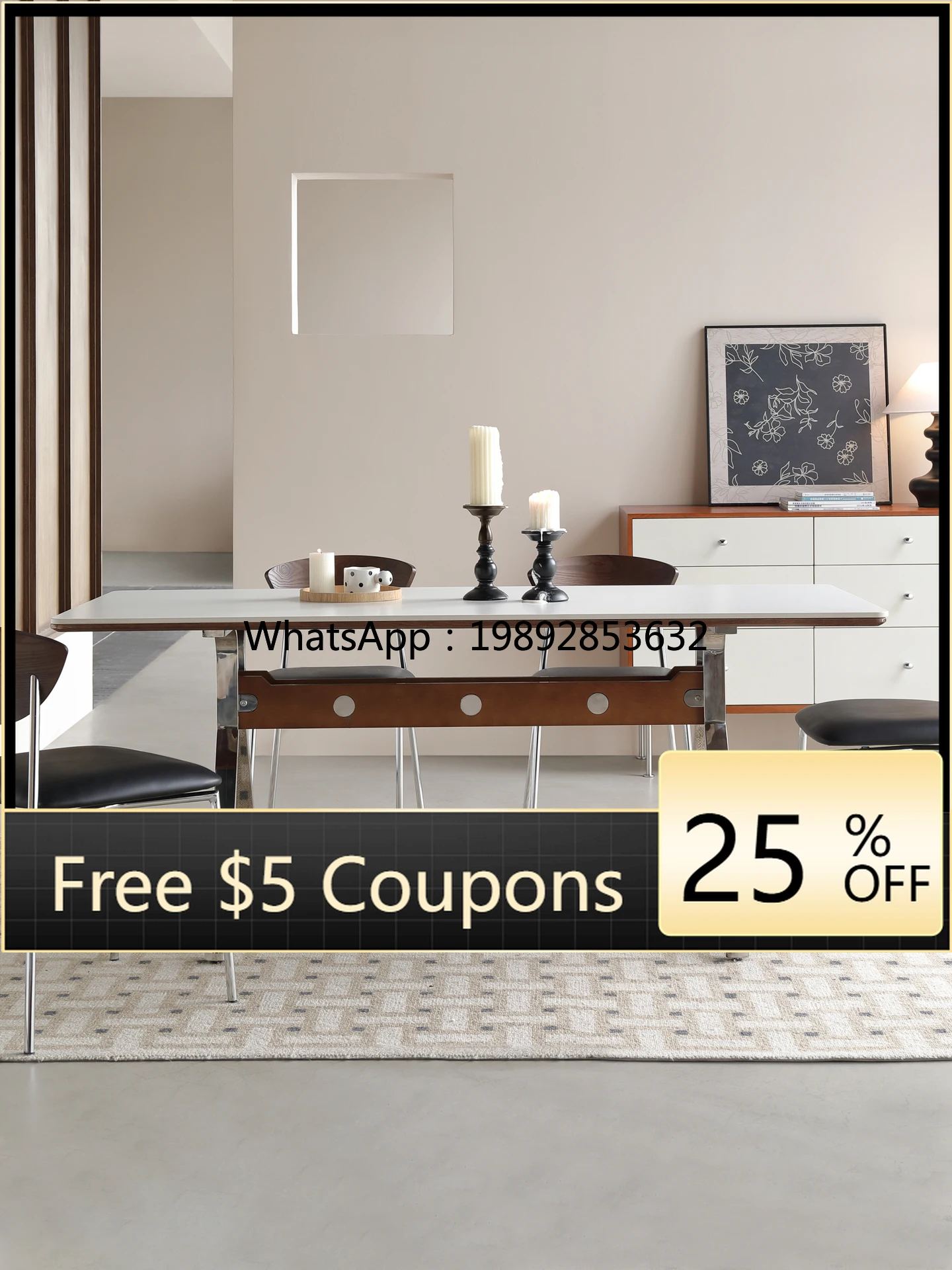 YFY Silver Wing Rock Plate Dining Table Modern Minimalist 2025 Small Apartment Rectangular Stainless Steel Bauhaus Dining Table
