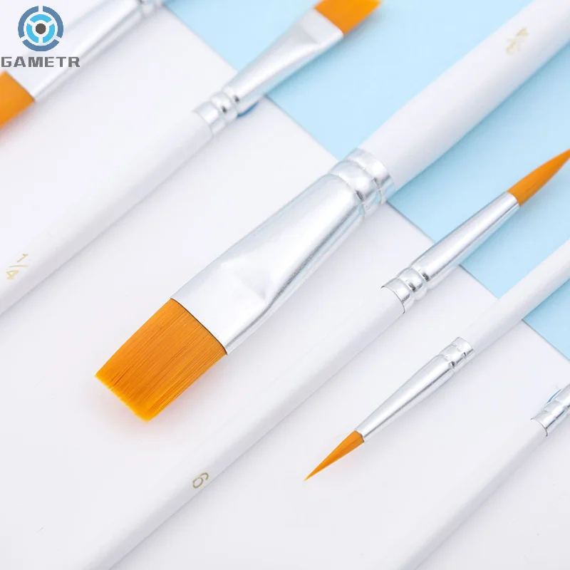 6 Wooden Pearlescent White Pole Gold-tailed Student Art Set Brush Nylon Acrylic Oil Paintbrushes