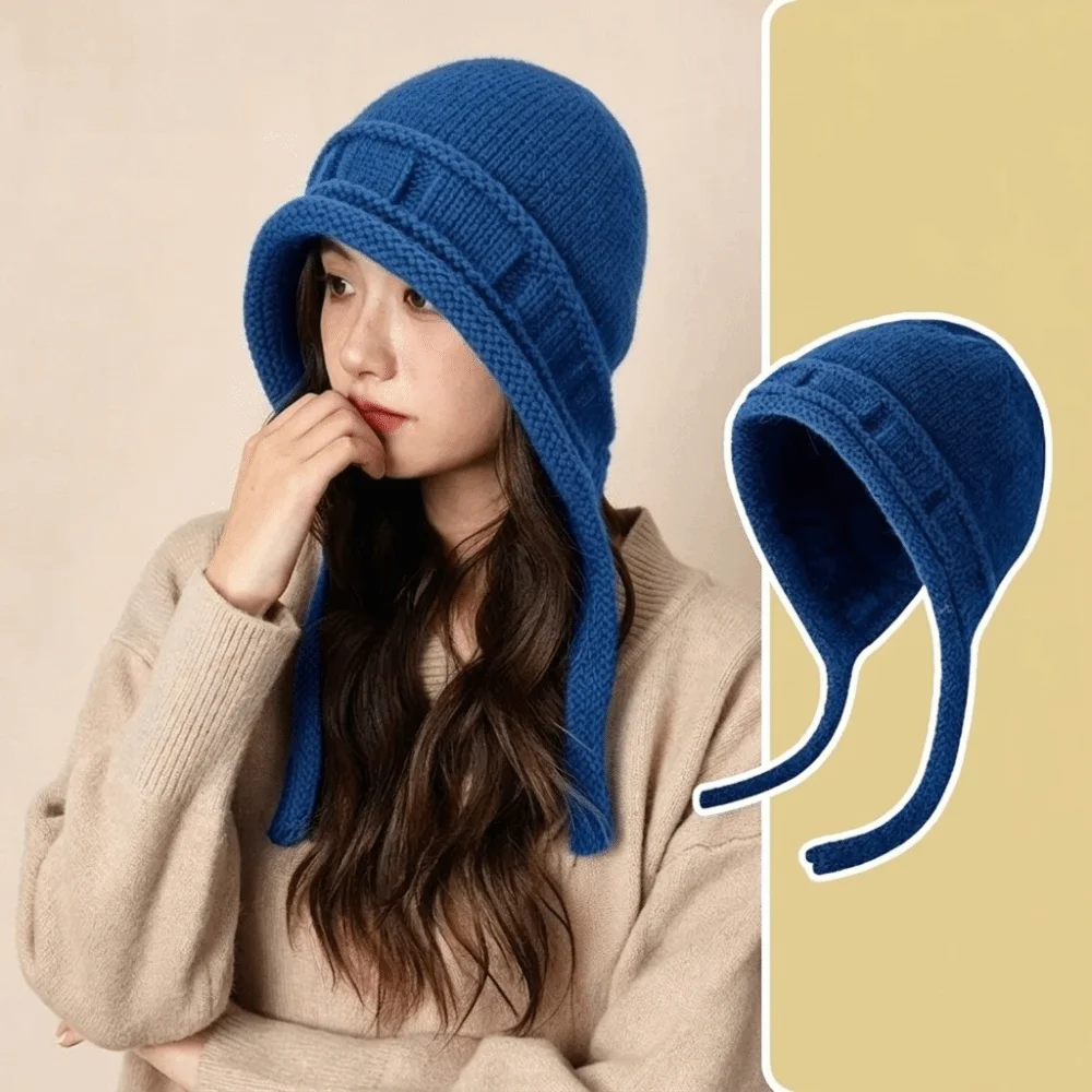 Fashion Solid Color Winter Knitted Hat Anti-cold Ear Protection Hat Ear Flap Thickened Pullover Hat Outdoor 3
