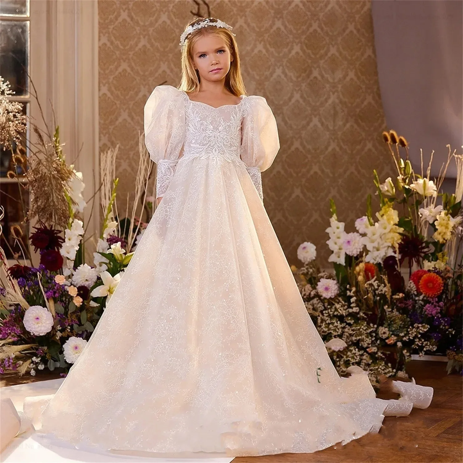 

Кружевные аппликации, платья с цветочным узором для девочек на свадьбу, бальные платья длиной до пола, платья на день рождения для маленьких девочек, платья для первого причастия по индивидуальному заказу