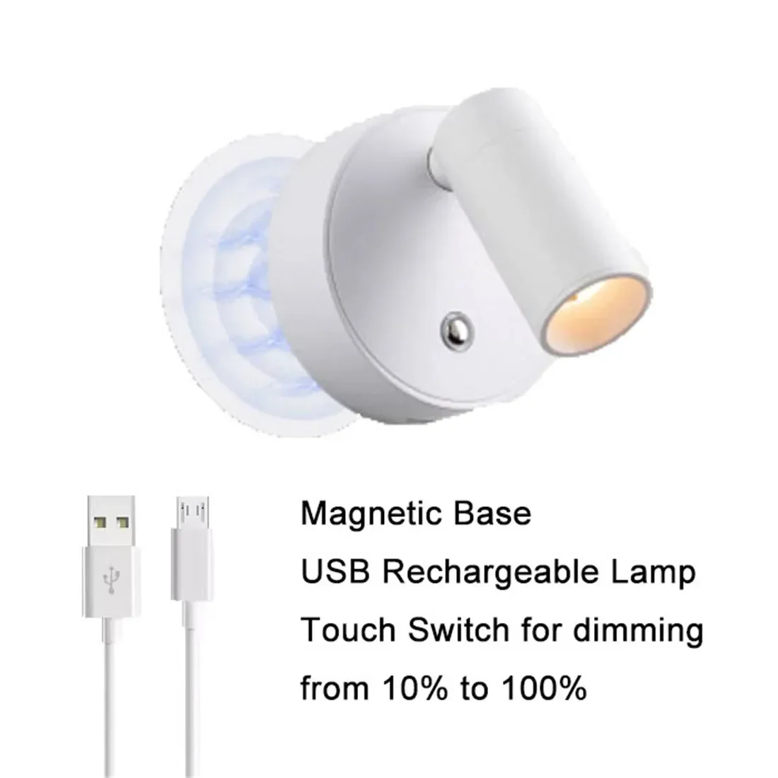 Rechargeable Magnetic 3Colors Led Wall Lamp Touch Control Wireless Spotlights Cordless for Bedside Reading Ambient Night Light