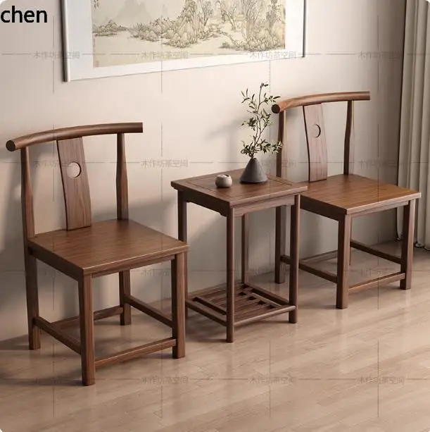 HT Solid Wood Round Chair Three-Piece Set Home Backrest Dining Chair Comb