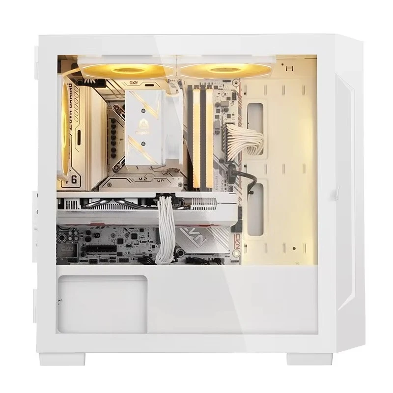 In‑Stock White Mini Desktop PC Case, MATX / ITX, Tempered‑Glass Side Panel, No Front‑Port Design, Empty Chassis