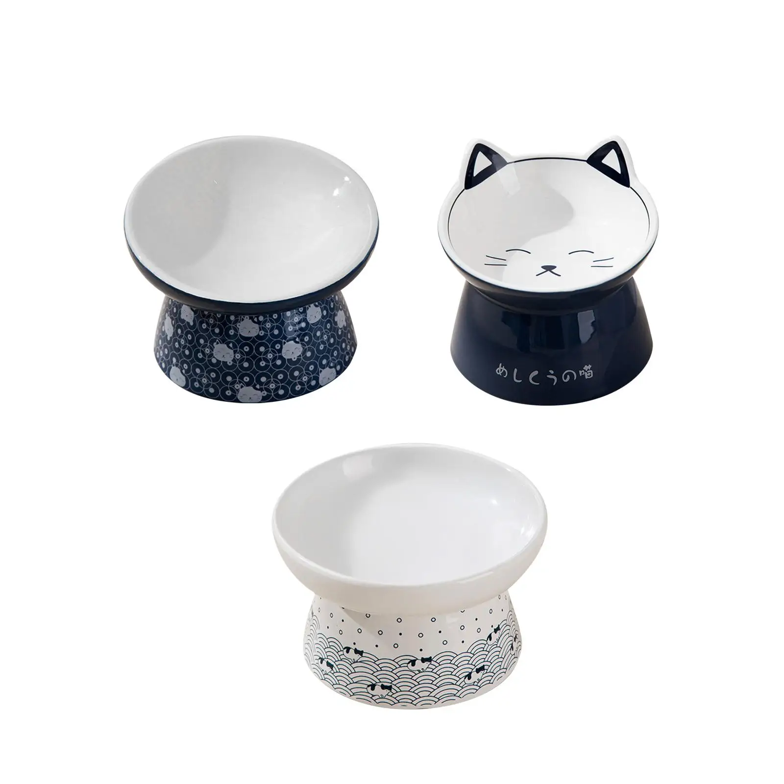 Ceramic Raised Cat Food Bowl dish Easily Wash Durable Adorable Pattern