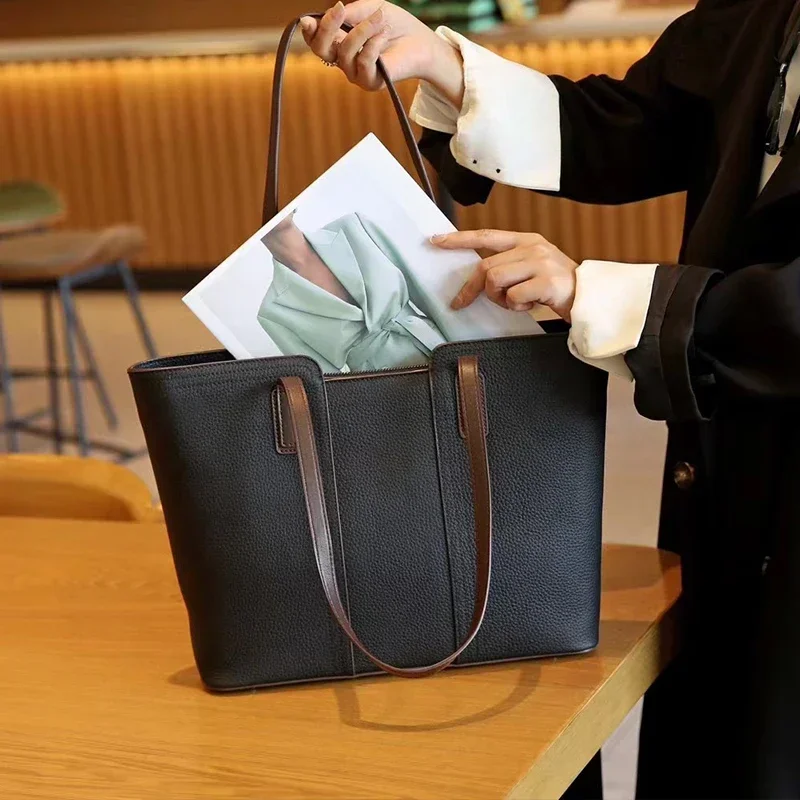Frauen Rindsleder Echtes Leder Tasche Damen Große Kapazität Vielseitig Einzelnen Schulter Pendler Handtasche Weibliche Luxus Unterarm Taschen