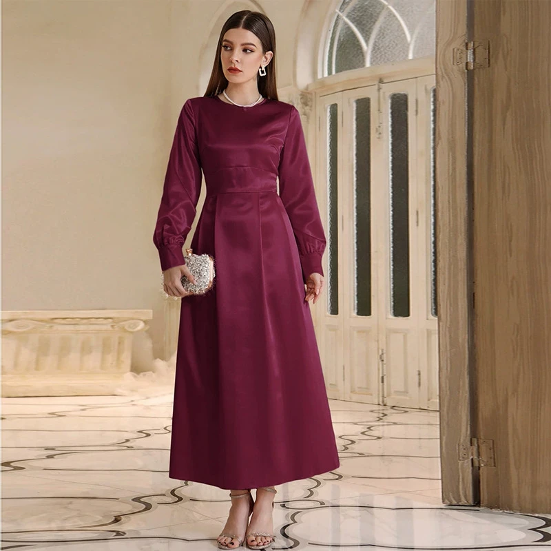 

Eid Satin Abaya Muslim Long Dress Women Elegant Hijab Modest Dresses Party Solid Arabic Islam Turkey Abayas Vestidos Ramadan