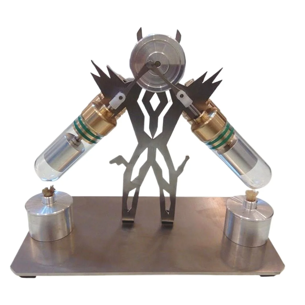 Model silnika Stirlinga V-Twin, kreatywny silnik w kształcie robota, eksperyment naukowy, pomoc dydaktyczna, mini metalowy model silnika Stirlinga