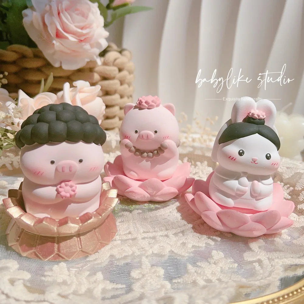 Aromatherapy Plaster White Blank Model DIY Coloring Sculpture Cartoon Lotus Base Pig Ribbit Creative Decoration Ornament Gifts