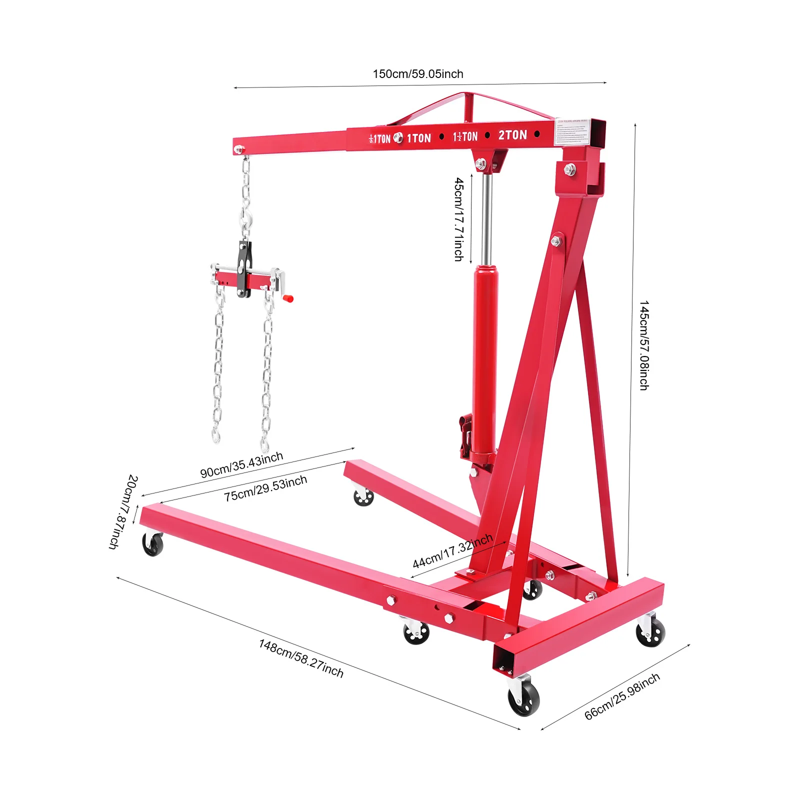 Guindaste hidráulico dobrável de 2 toneladas/4409,2 lbs com nivelador de motor, elevador hidráulico dobrável