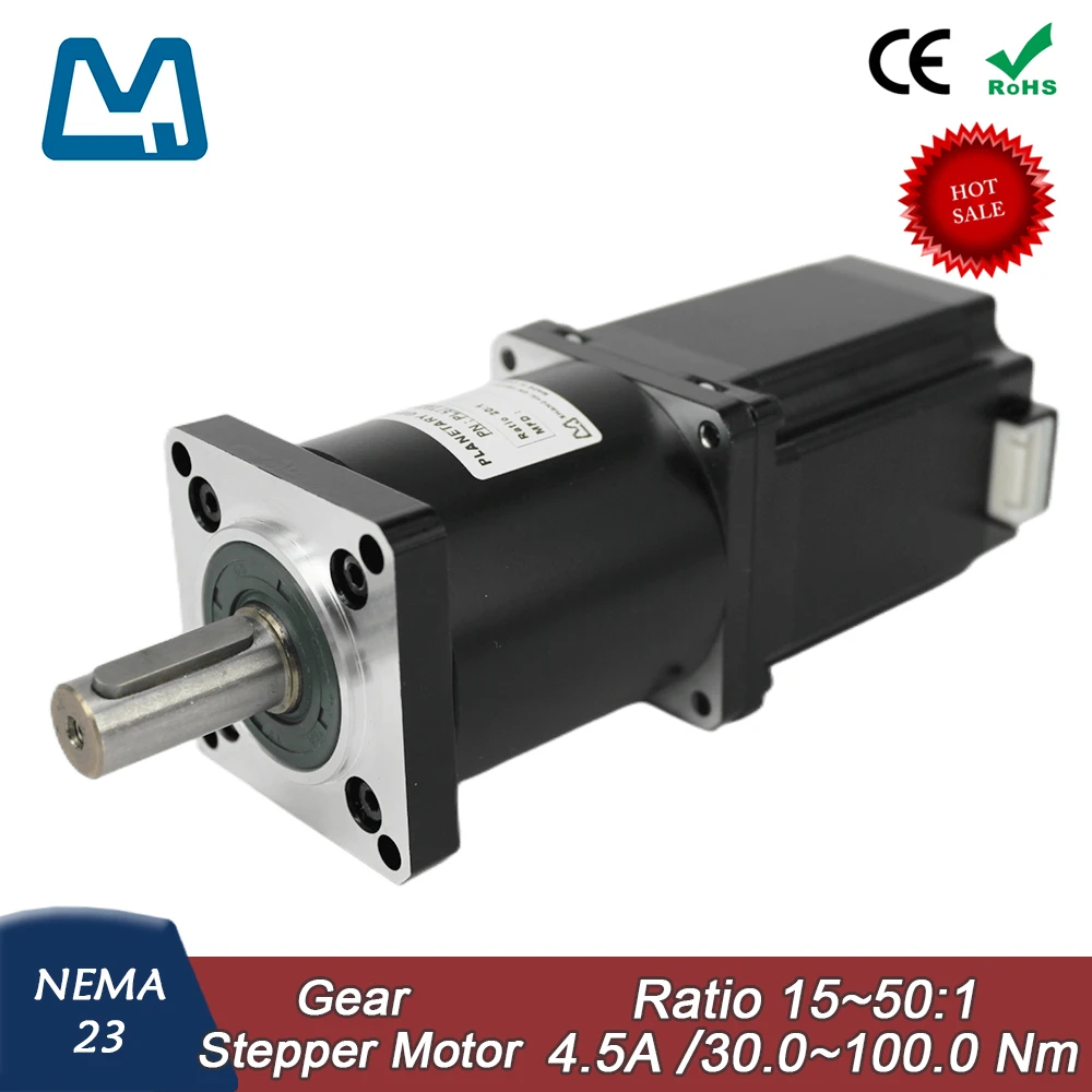 

57 Stepper Motor 77mm Body Lenght 4.5A 2Nm Nema23 Planetary Gearbox Ratio 30:1 Keyway Shaft