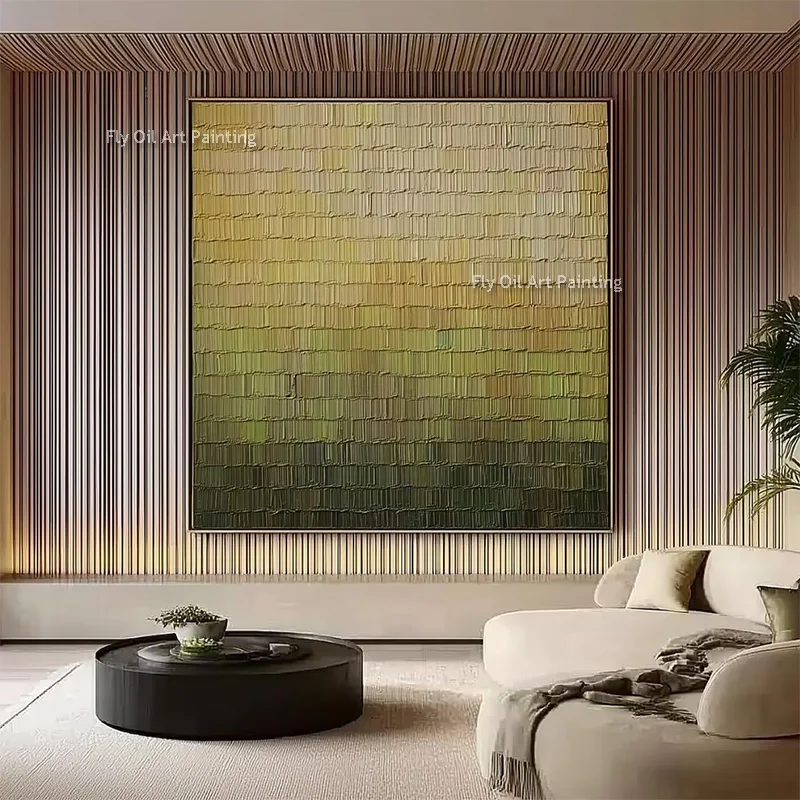 Fashion Green Grey Large Simple Oil Painting Original Brown Yellow Canvas Texture Thick Home Wall Art Items For Decor As Gift