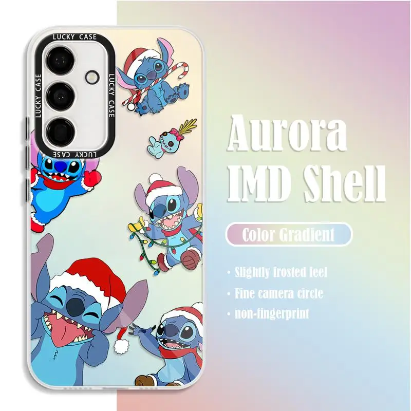 Angel And  Stitch Merry Christmas Phone Case for Samsung Galaxy A55 A54 A53 A15 A13 A14 A72 A34 A35 A24 A50 Iridescent Funda