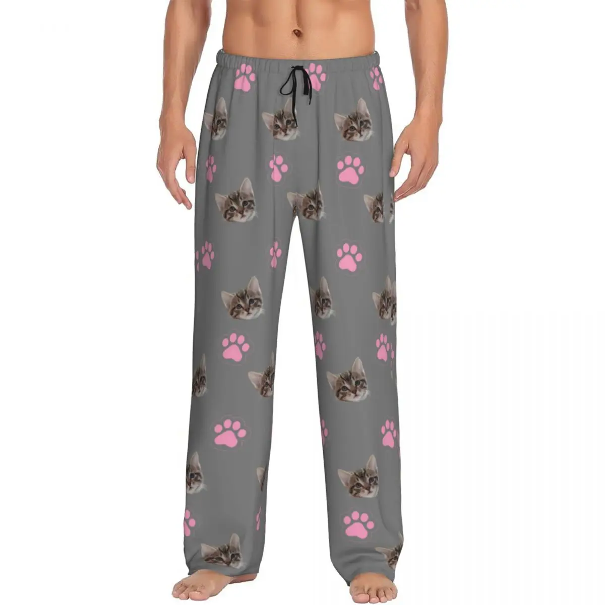 

Custom Printed Men Personalized Pet Cat Face Pajamas Pajama Pants Sleepwear Sleep Lounge Bottoms with Pockets