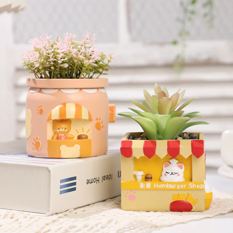 Custom  Food Fun Store Cartoon resinss Flower Planter for Floor Home & Desk Decor-Eco-Friendly Succulent Bonsai Pot