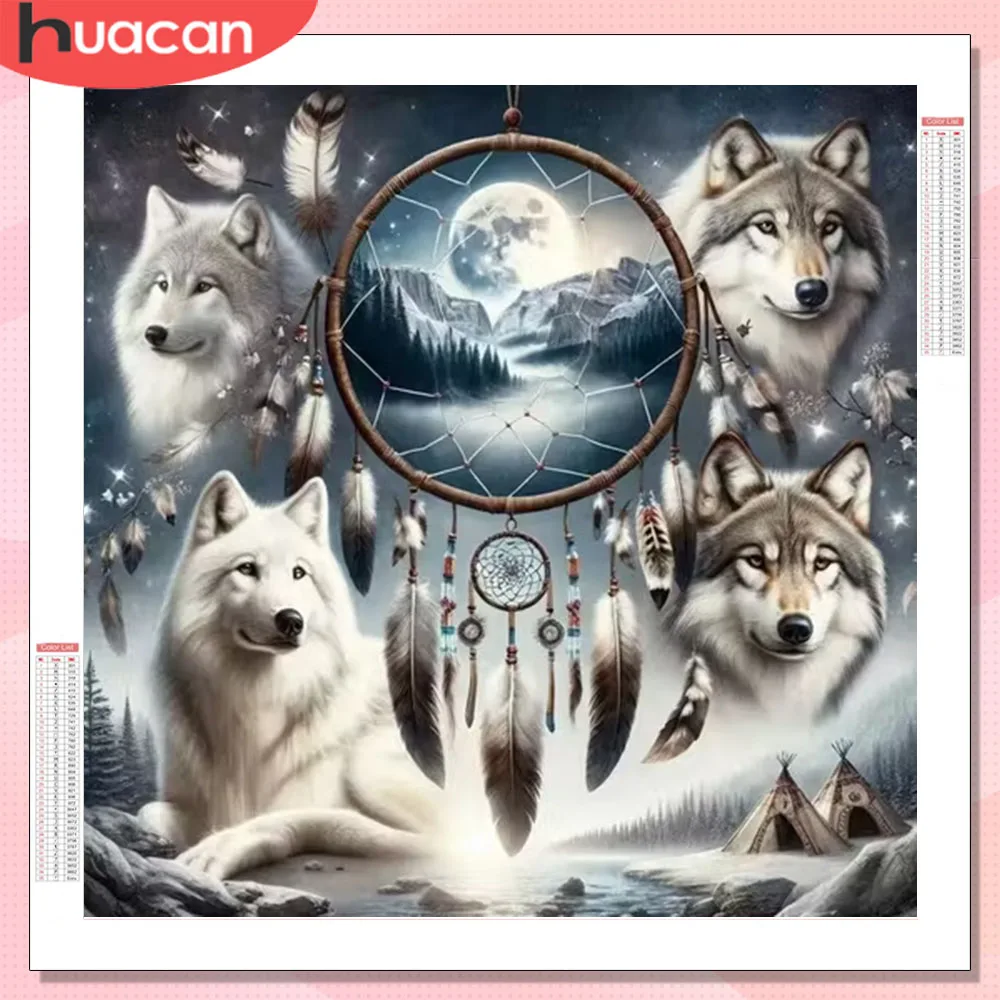 HUACAN Vollquadrat Rundes Diamant-Mosaik-Set, Wolf, Tier, Diamantgemälde, handgefertigt, für Zuhause, Wandkunst, Dekoration