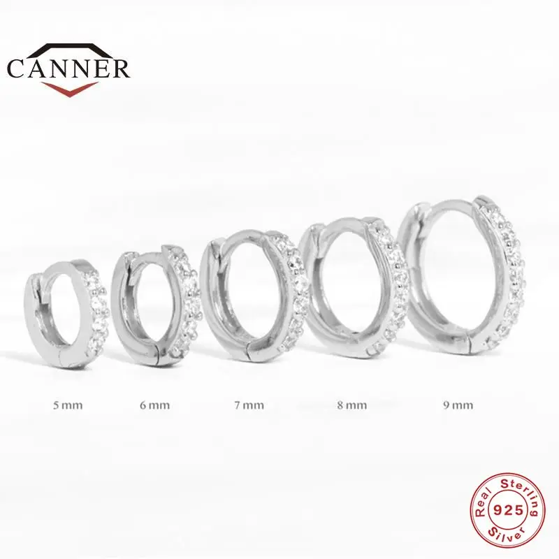 CANNER Kolczyki do przekłuwania uszu z prawdziwego srebra próby 925 dla kobiet 6 mm 7 mm 8 mm 9 mm Geometryczne okrągłe kolczyki Huggie Fine Jewelry