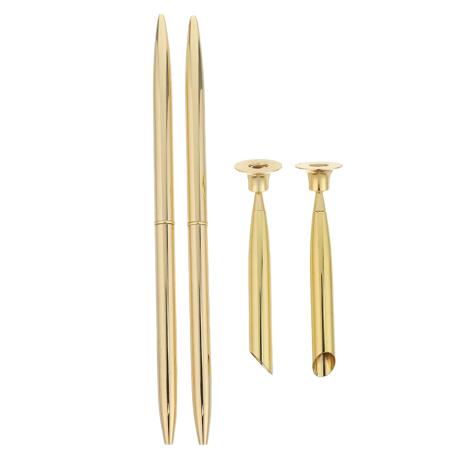 

2 set Gold Ballpoint Pen 0.5Mm Metal Desk Set For Reception Guest Book Signing Office Wedding Autograph Pen Stand Desk Writing