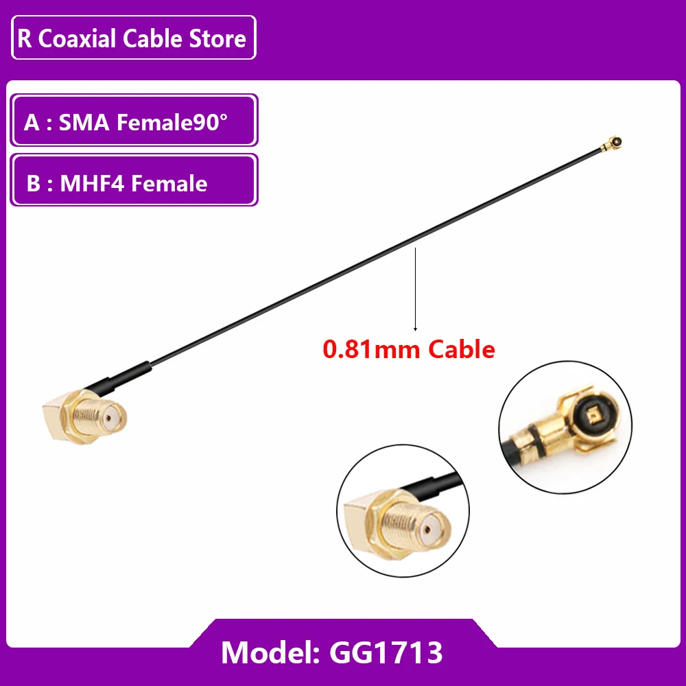 1PC RF Coaxial Cable RG1.13mm 0.81mm Pigtail Extension SMA Female 90Dgree SMA Male90  to MHF U.FL  Female for WIFI Antenna