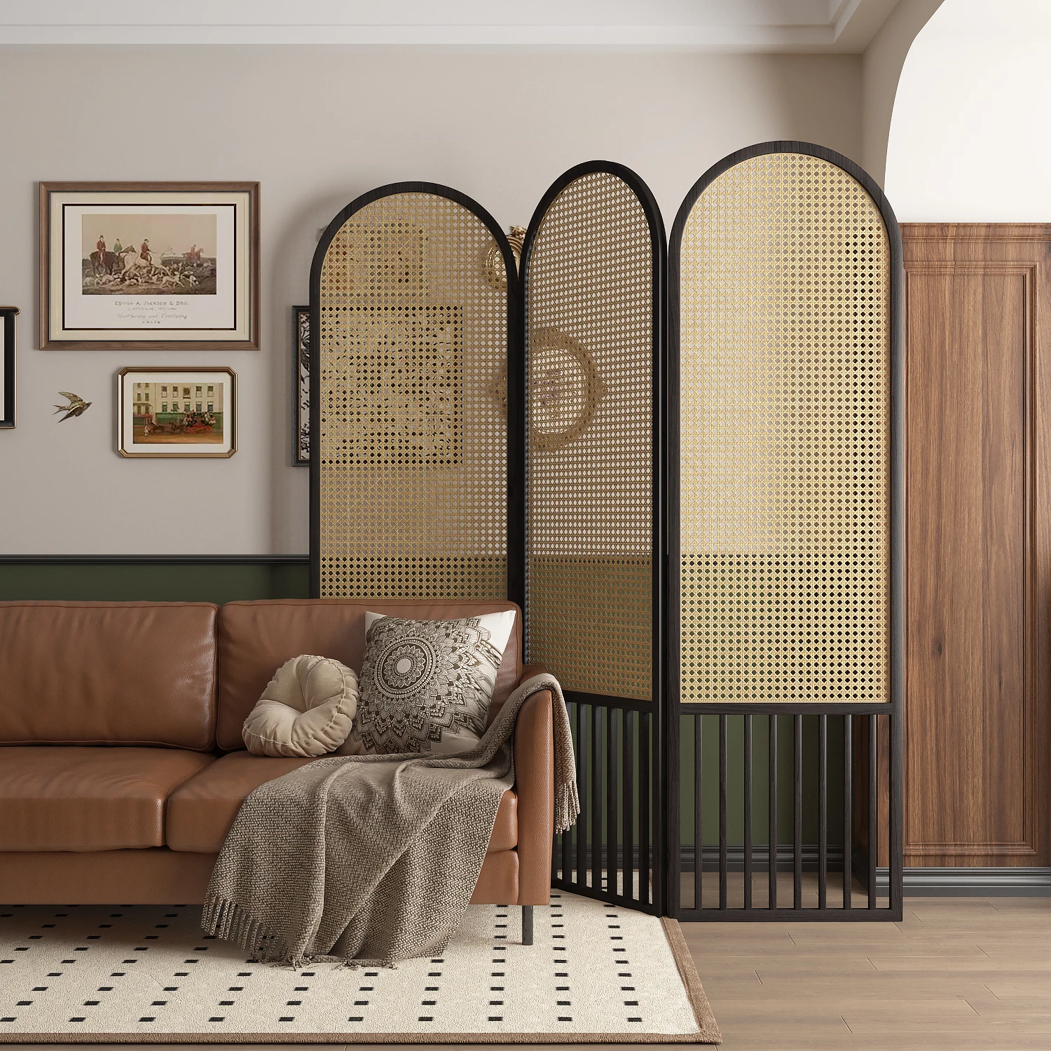 French rattan solid wood screen partition folding mobile customization simple modern restaurant tea room folding screen home