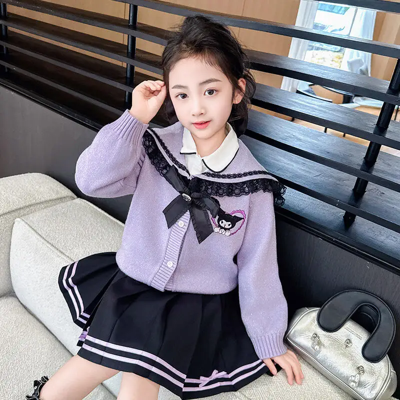 

Одежда для девочек, весна-осень, новинка 2023 года, детский косплей с героями мультфильмов аниме, свитер в студенческом стиле, рубашка, юбка, милый комфортный комплект из 3 предметов
