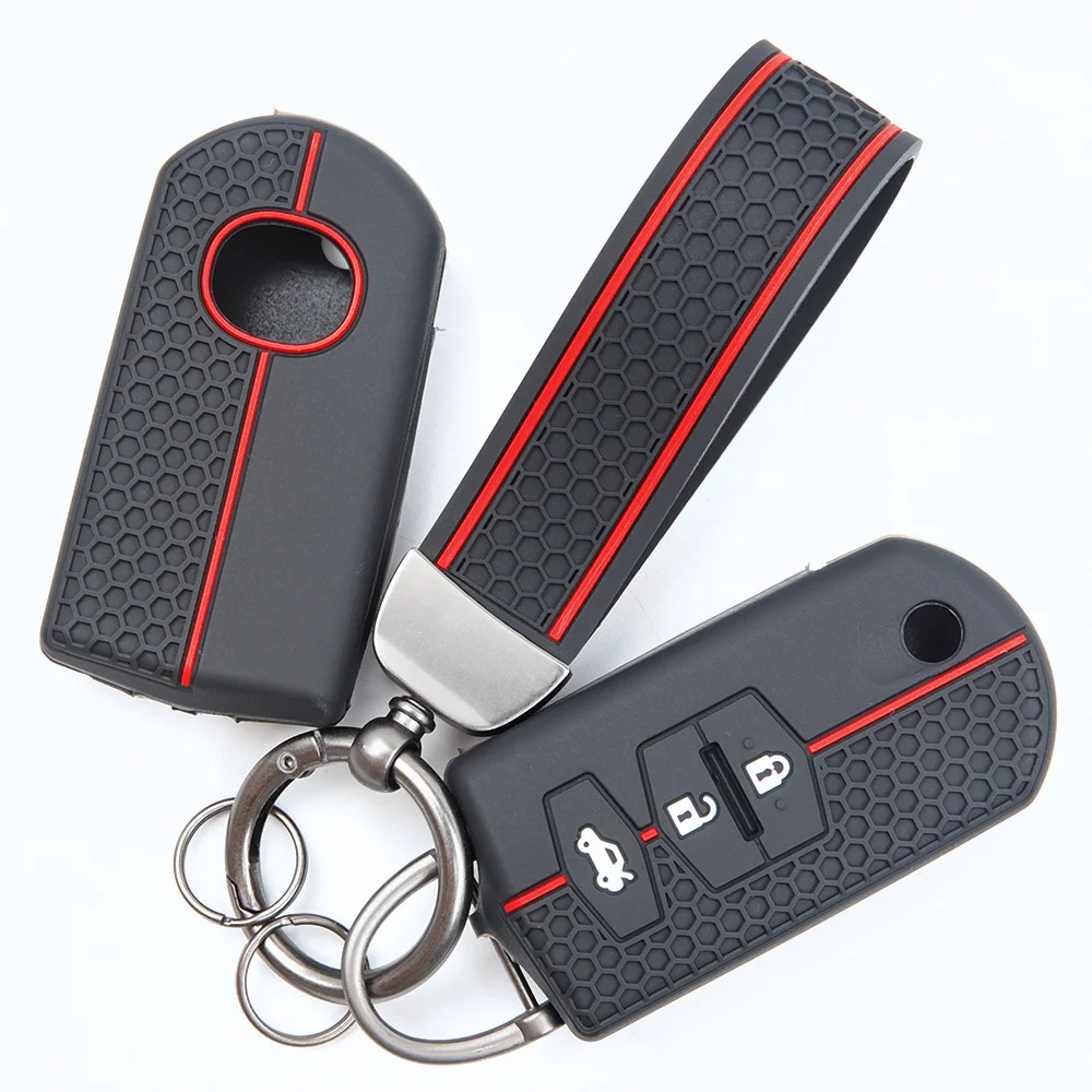 For Mazda 2 3 5 6 CX 5 CX 7 CX 9 RX 8 MX 5 MPV Silicone Car Key Fob Cover Swivel Clip Strap Easy Install Shock Absorbing