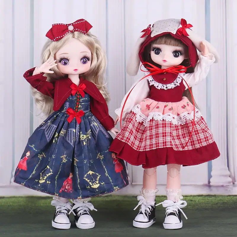 

30cm Lolita Bjd Doll 1/6 Purple Eyes Carton Face Bjd 18 Joint Full Set Doll with Outfits Cute Round Collection Toy Gift for Girl