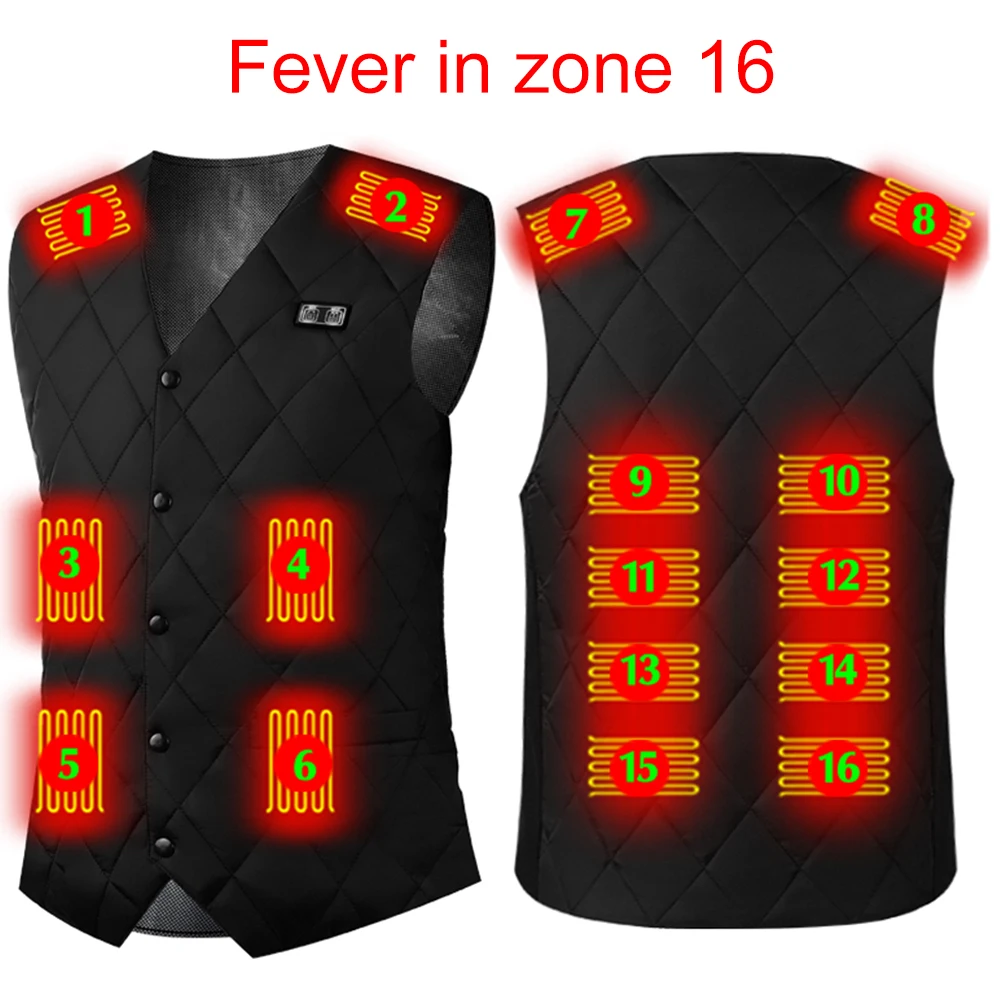 16 Places Zones Heated Vest USB Charging Thermal Electric Heating Clothing Women Men Thermal Heating Clothing for Outdoor Travel