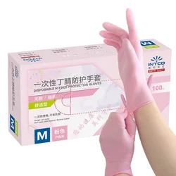 100PCS Pink Nitrile Disposable Gloves Latex Free Gloves Protective Powder Free Household Cleaning Kitchen Beauty Tattoo Gloves