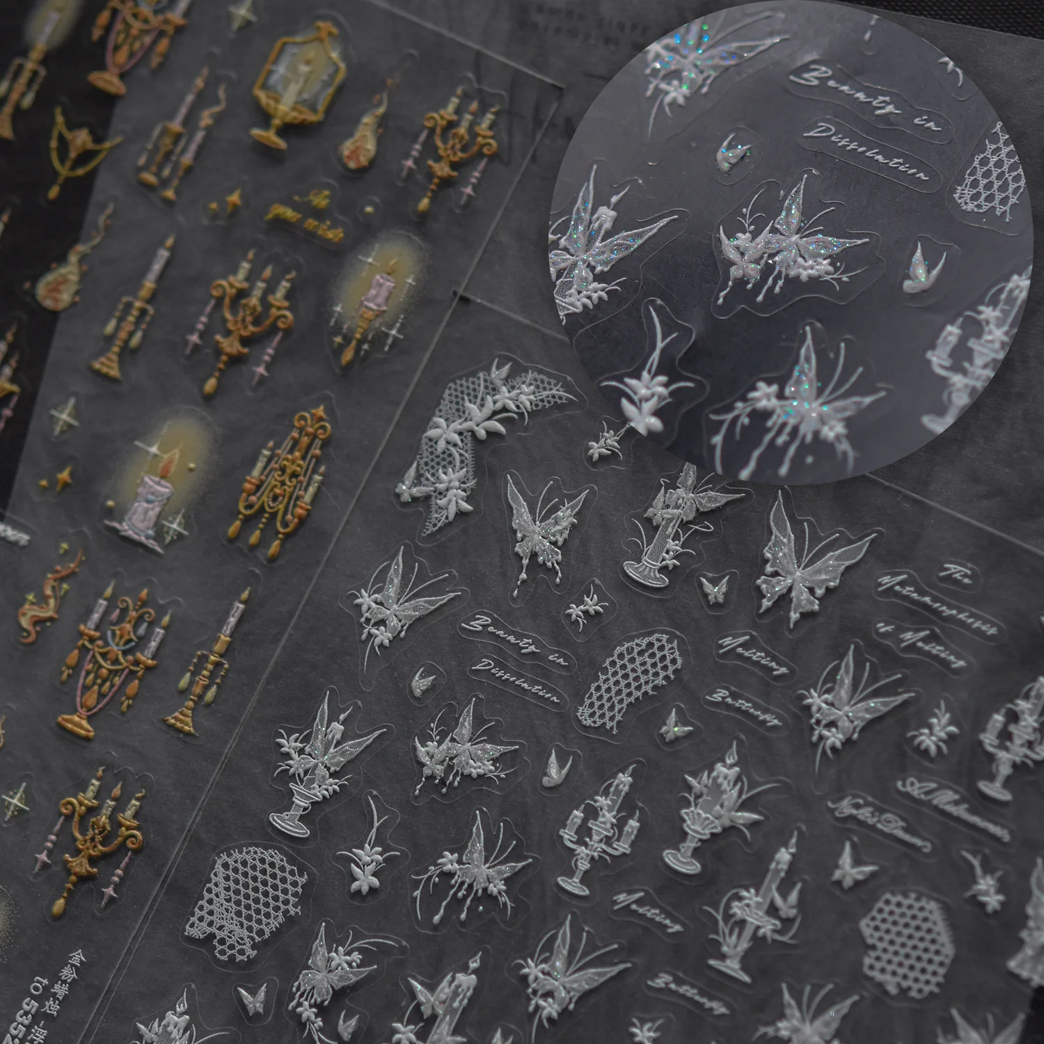 トレンディな蝶のキャンドルスティックネイルアートアクセサリーステッカー 5D エンボスネイルステッカー自己粘着マニキュア 3D 装飾デカール