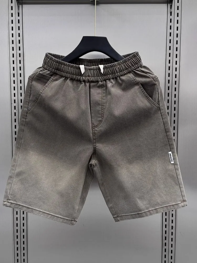 

Летние свободные повседневные тонкие джинсовые шорты мужские с высокой талией, широкими штанинами, синие, двухцветные, прямые, длиной до колена