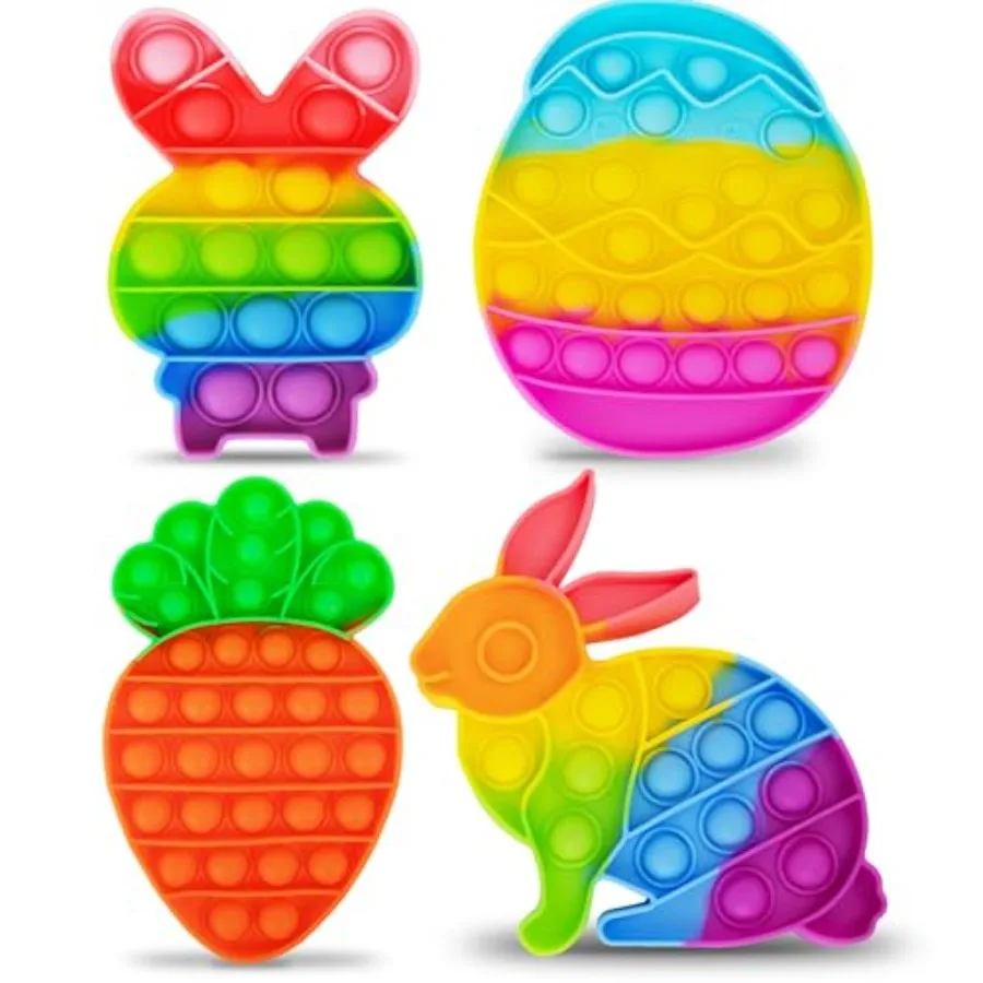 

Easter Pop Its - 4 Pack of Easter Popper Toys - Easter Fidget Sensory Toys for Toddlers - Basket Stuffers with Colorful Egg, Ca