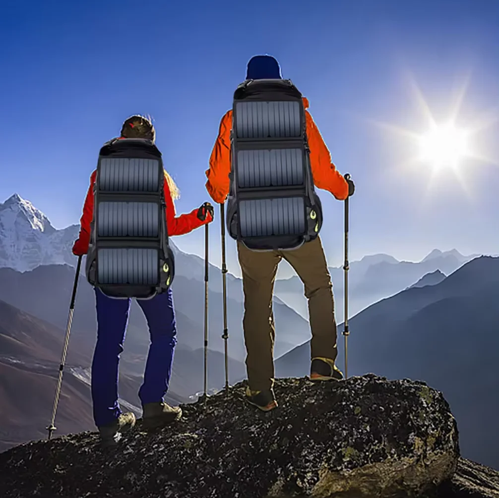 Customized wholesale fashionable low price 78L zipper solar panel bag solar charger travel camping backpack view 6
