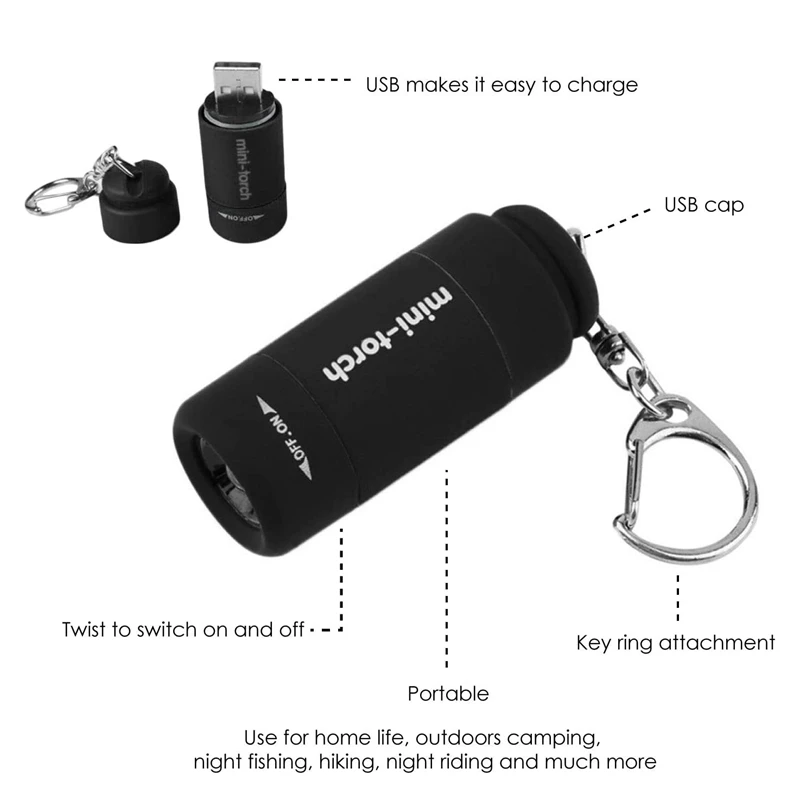 New Mini Torch Keychain LED Rechargeable USB Mini Flashlight Portable Pocket Torch Keyring DIY Tool For Home