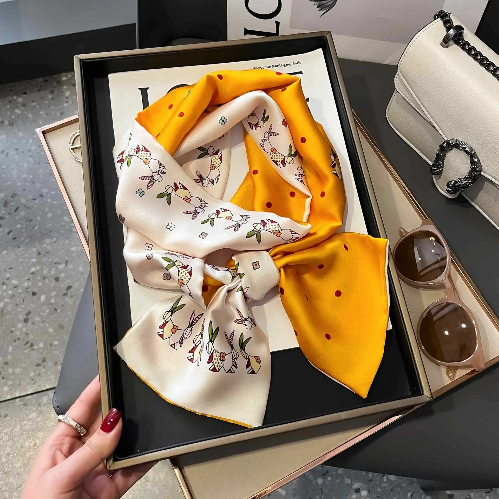 Luxury Skinny Silk Scarf For Women Letter Hair Ribbons Headbands Bandana Female Bag Wrist Wrap Neckerchief Foulard Neck Ties