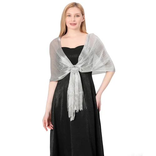 Imagen 2 del producto Bufanda brillante con hebilla metálica para mujer, chal de fiesta nocturna, chales brillantes dorados y plateados para dama de honor nupcial, envolturas de boda