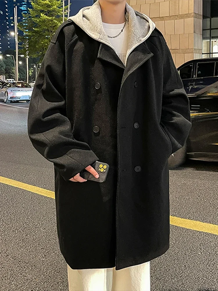 

Winter Thick Woolen Coat Men Warm Fashion Casual Long Woolen Coat Men Korean Loose Thicken Trench Coat Oversized Overcoat Q68