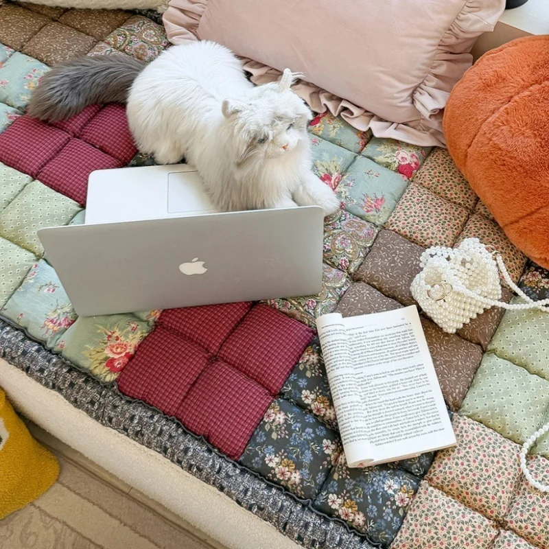 Thickness Sofa Cushion Printed Floral Dustproof Seat Pads Anti-slip Machine Washable Cotton Cloth Sofa Cover Couch Sectional Pad