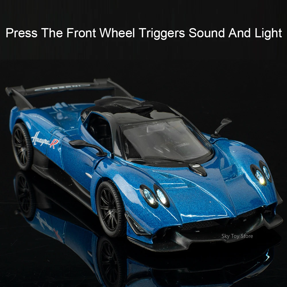 Pagani Huayra R aleación BC, modelos fundidos a presión, juguetes, puertas de coche, sonido abierto, luz, vehículos en miniatura, adornos para coleccionar, 1:32