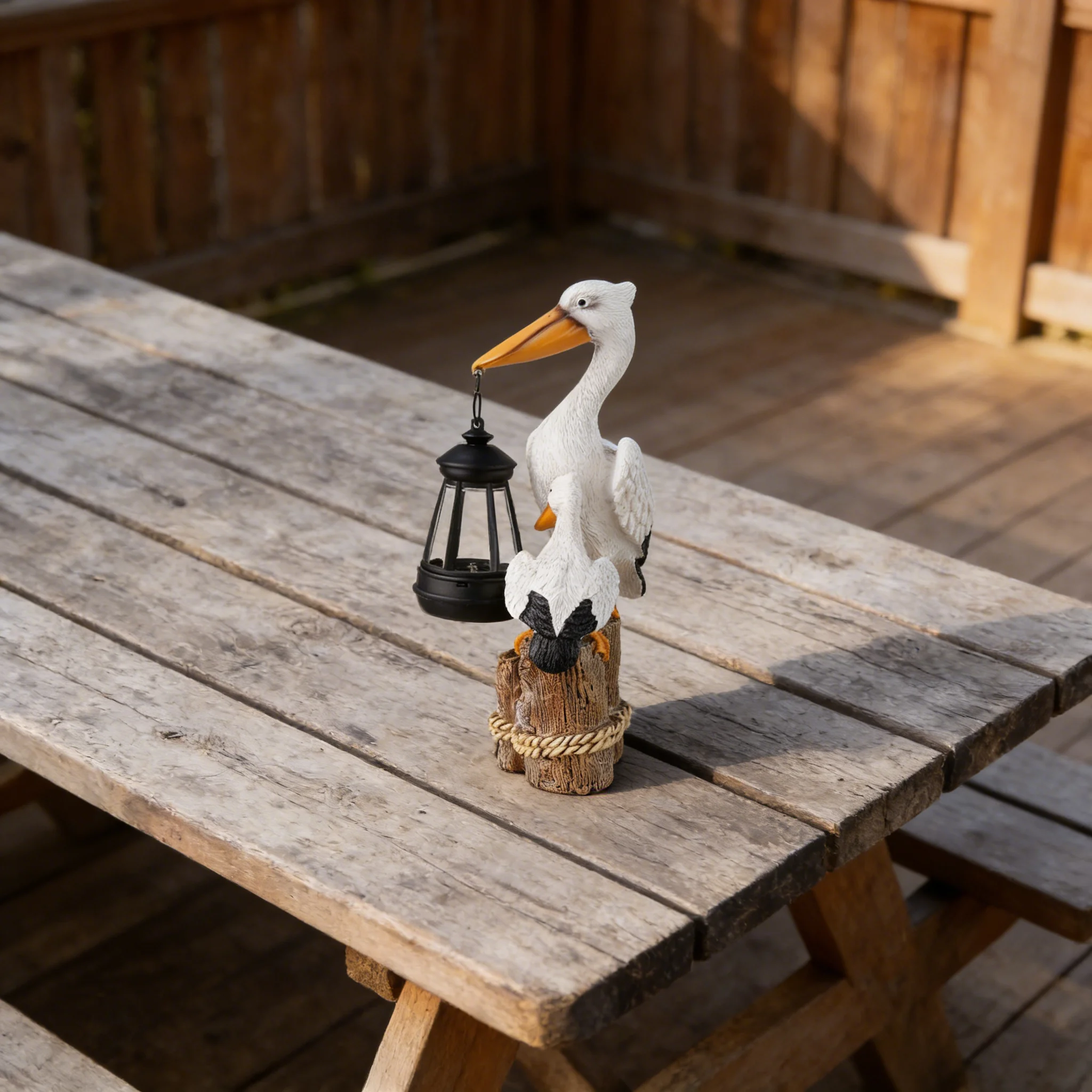 Solar-Powered Pelican Pair Resin Lantern - Interactive Hanging Light Design, Weather-Resistant Coastal Decor For Patio & Garden