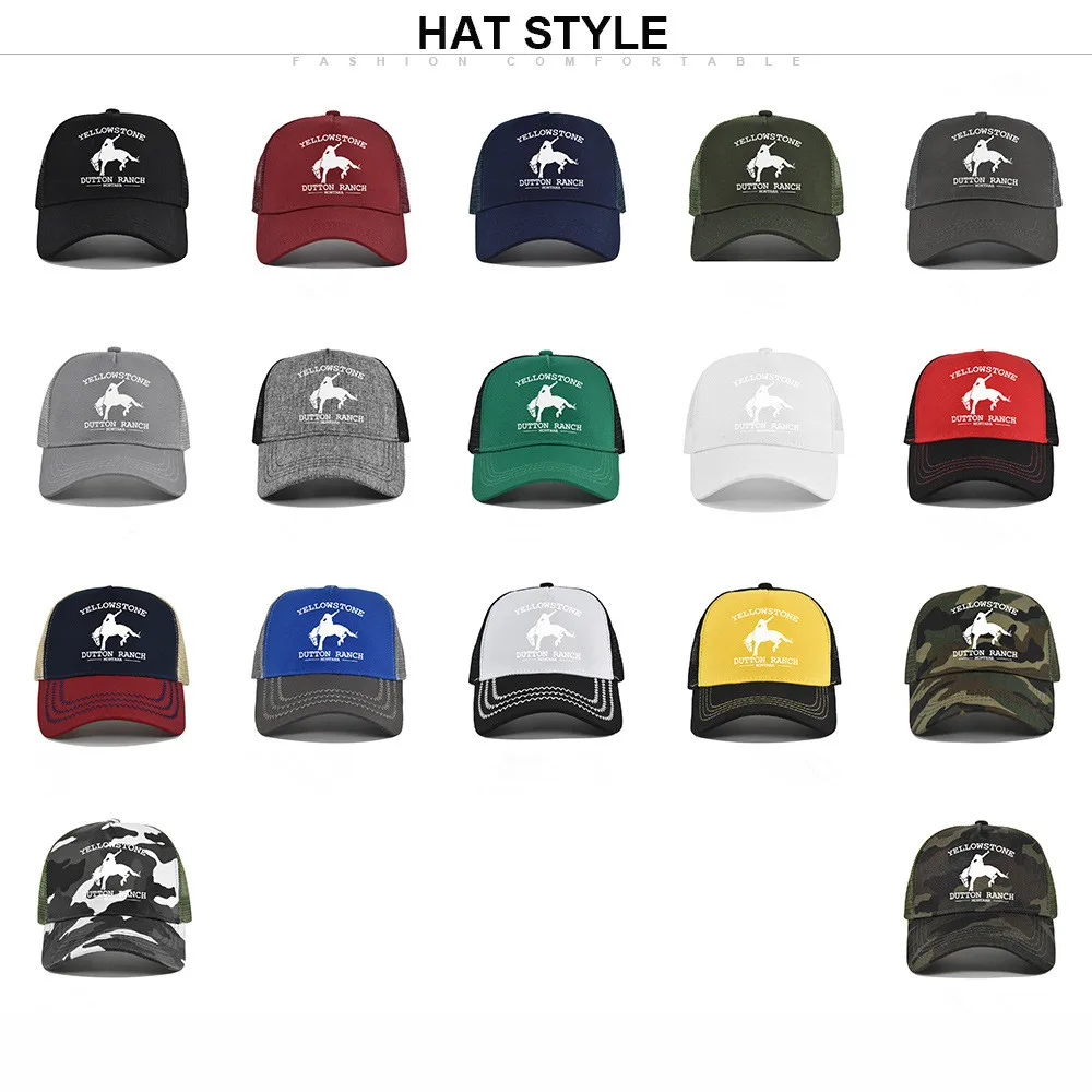 Casquette de Baseball en Maille pour Homme et Femme, Chapeau Lavé et Respirant à Visière, Imprimé à la Mode, Streetwear Réglable, Casquette de Camionneur, Yellowstone Dutton Ranch