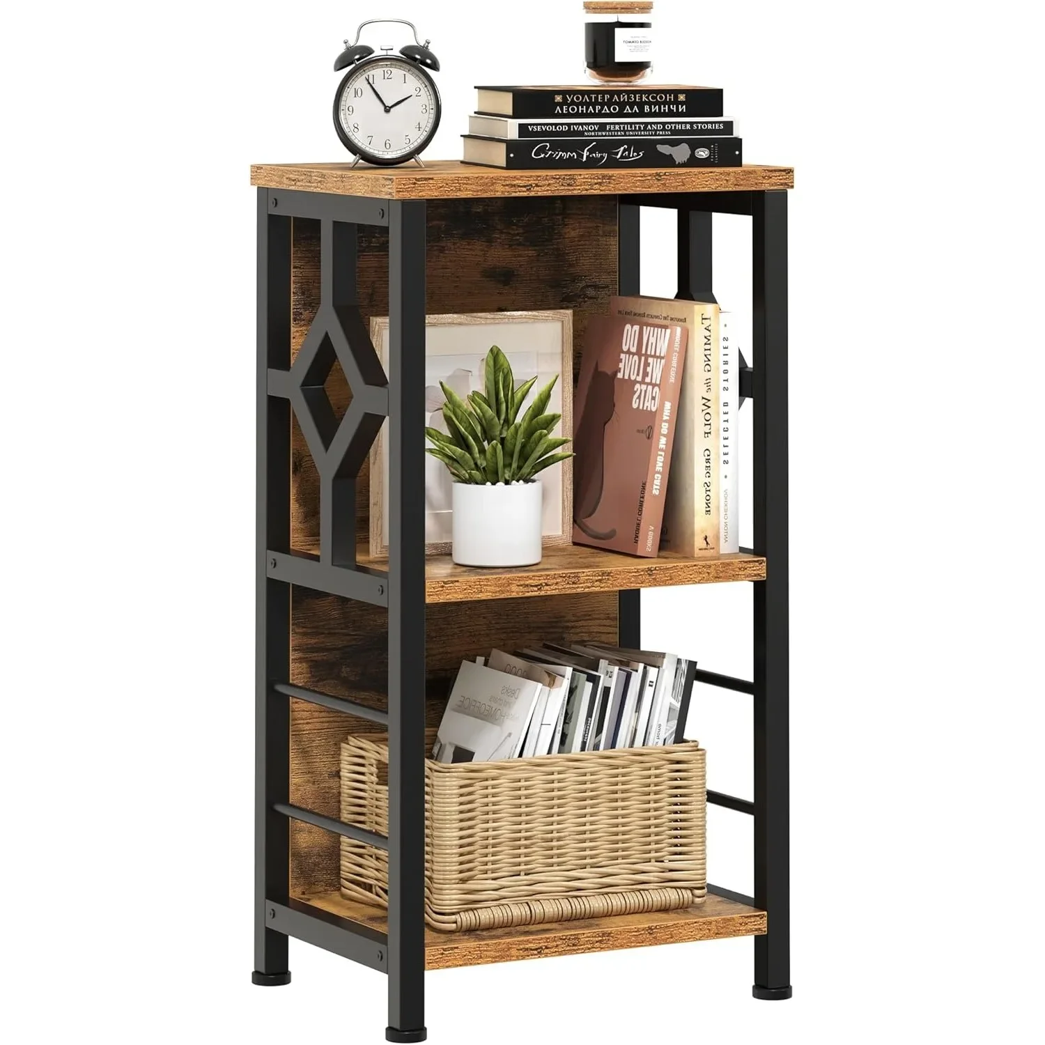 Small Bookshelf, 3 tier Farmhouse Bookshelf with Storage,Short Bookshelf for Small Spaces,Mini Shelf Stand,Open Bookcase