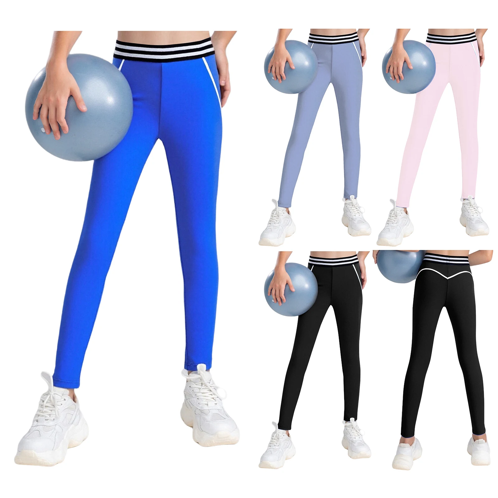 Leggings ajustados atléticos para niñas, pantalones de Yoga de entrenamiento transpirables, pantalones largos elásticos de cintura alta para gimnasia, Yoga, deportes de baile