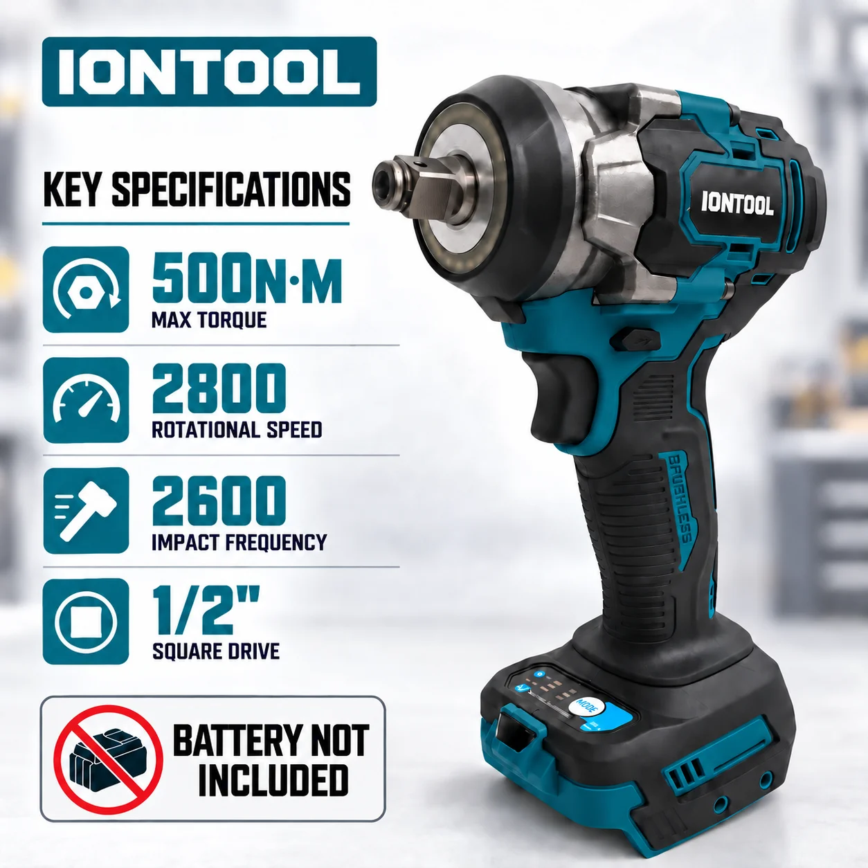 IONTOOL Cordless Impact Wrench 500N 1/2 Inch Drive Tool Only for Vehicle Tire Nut Removal Auto Maintenance Repair