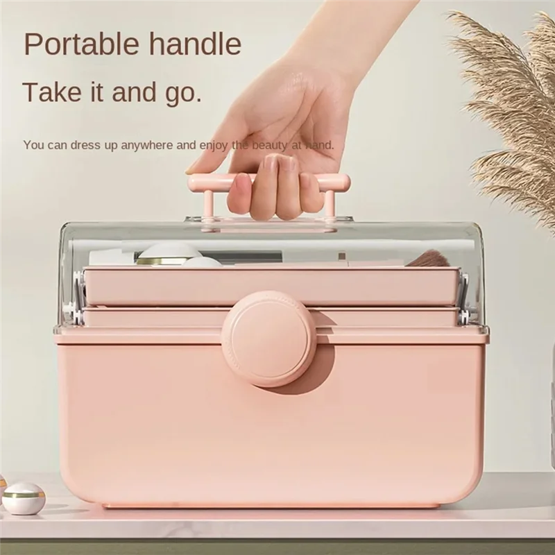 

SOFT-Large Capacity Cosmetic Storage Box Internet Famous Plastic Dustproof Transparent Desktop Portable Medicine Storage Box