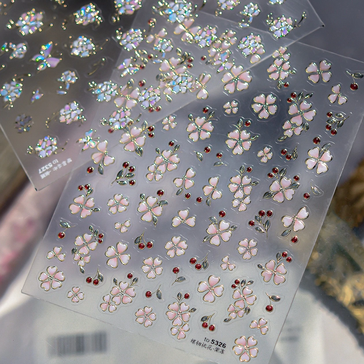 Encanto flor de melocotón flor rosa loto elegante mariposa copo de nieve perla Bowknot exquisitos pegatinas para decoración de uñas herramienta de manicura calcomanías