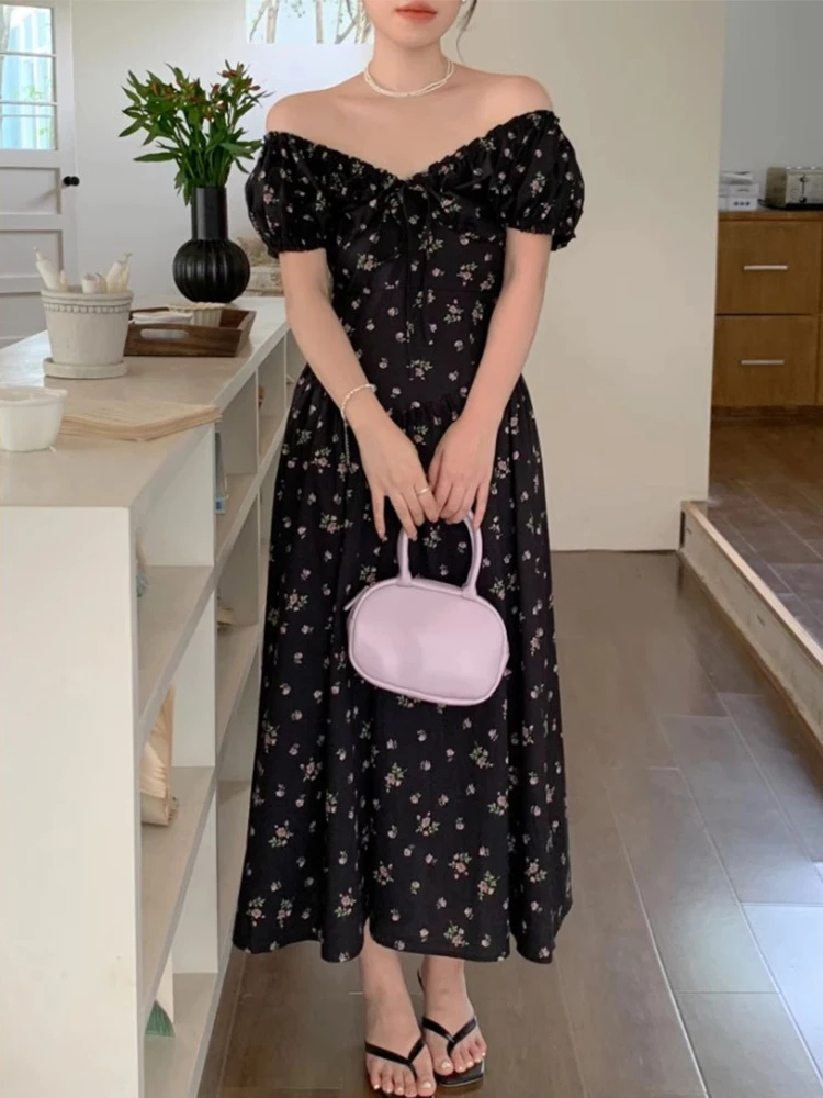 กระโปรงยาวทรงเข้ารูปผูกเอว ลายดอกไม้สไตล์เกาหลี สำหรับผู้หญิง รุ่น Chic Summer Floral Print Dr