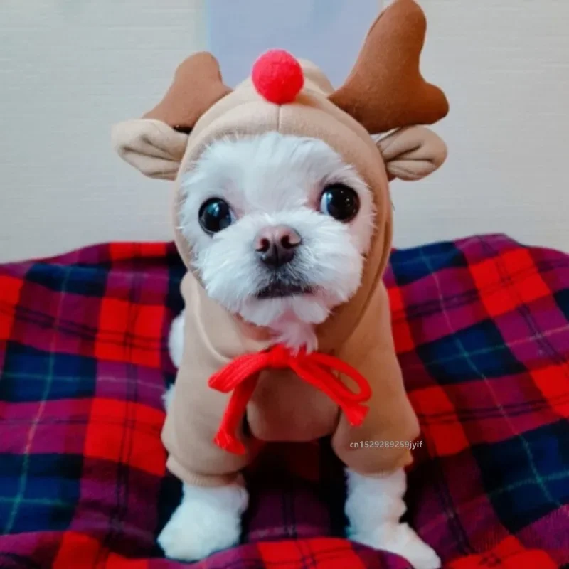 Christmas Pet Dog Costume Winter Hooded Sweatshirt for Small Medium Puppy Coat Cat Jacket Clothes Chihuahuas French Bulldog